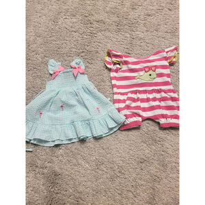 Baby Girl Summer Outfit Bundle 3-6M Flamingo Dress & Whale Romper Cute Set